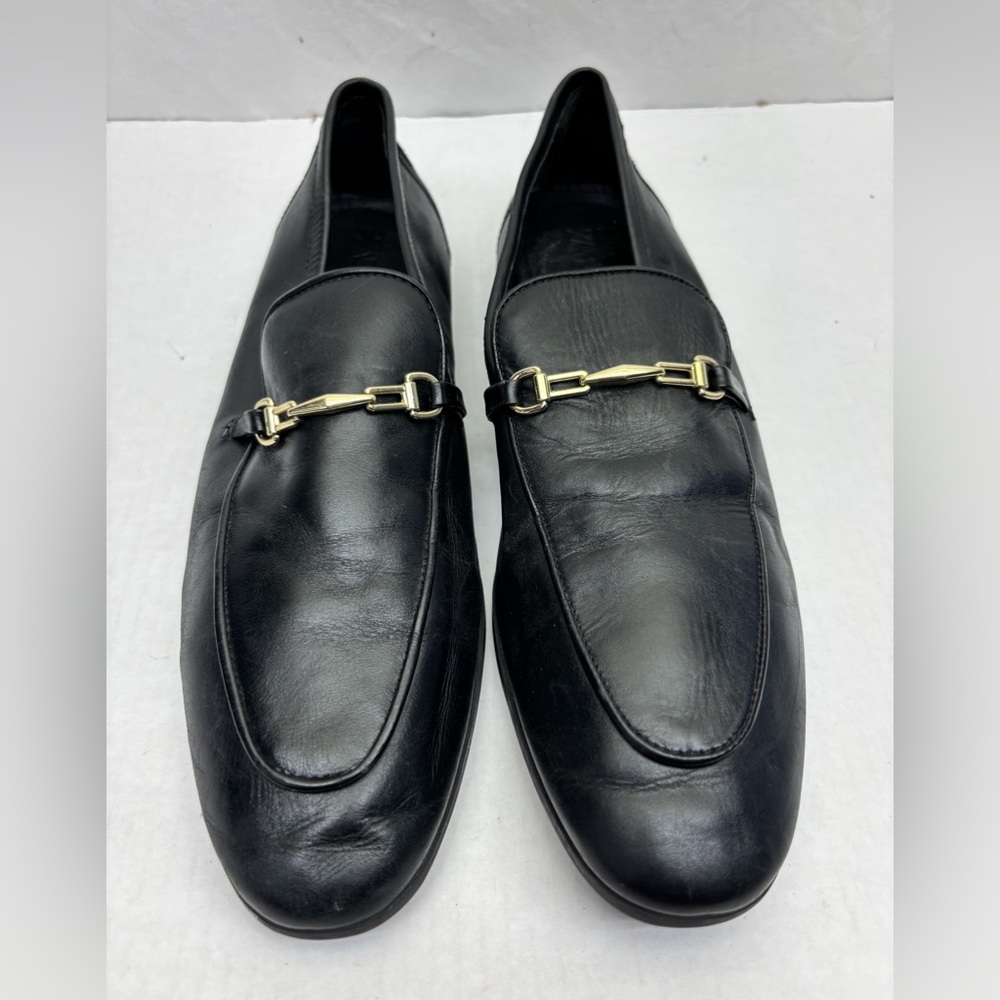 Zara Men's Black Leather Slip-On Loafers with Gold Bit Accent, SZ 43 EU, box 18